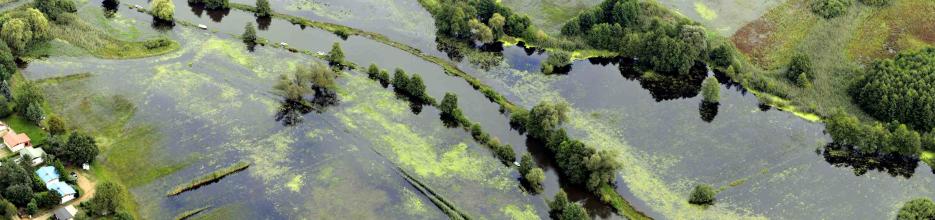 © Martin Pusch/IGB Floodplains are hotspots of ecosystem services. The picture shows a submerged floodplain and indicates conflicts of use with existing settlements.